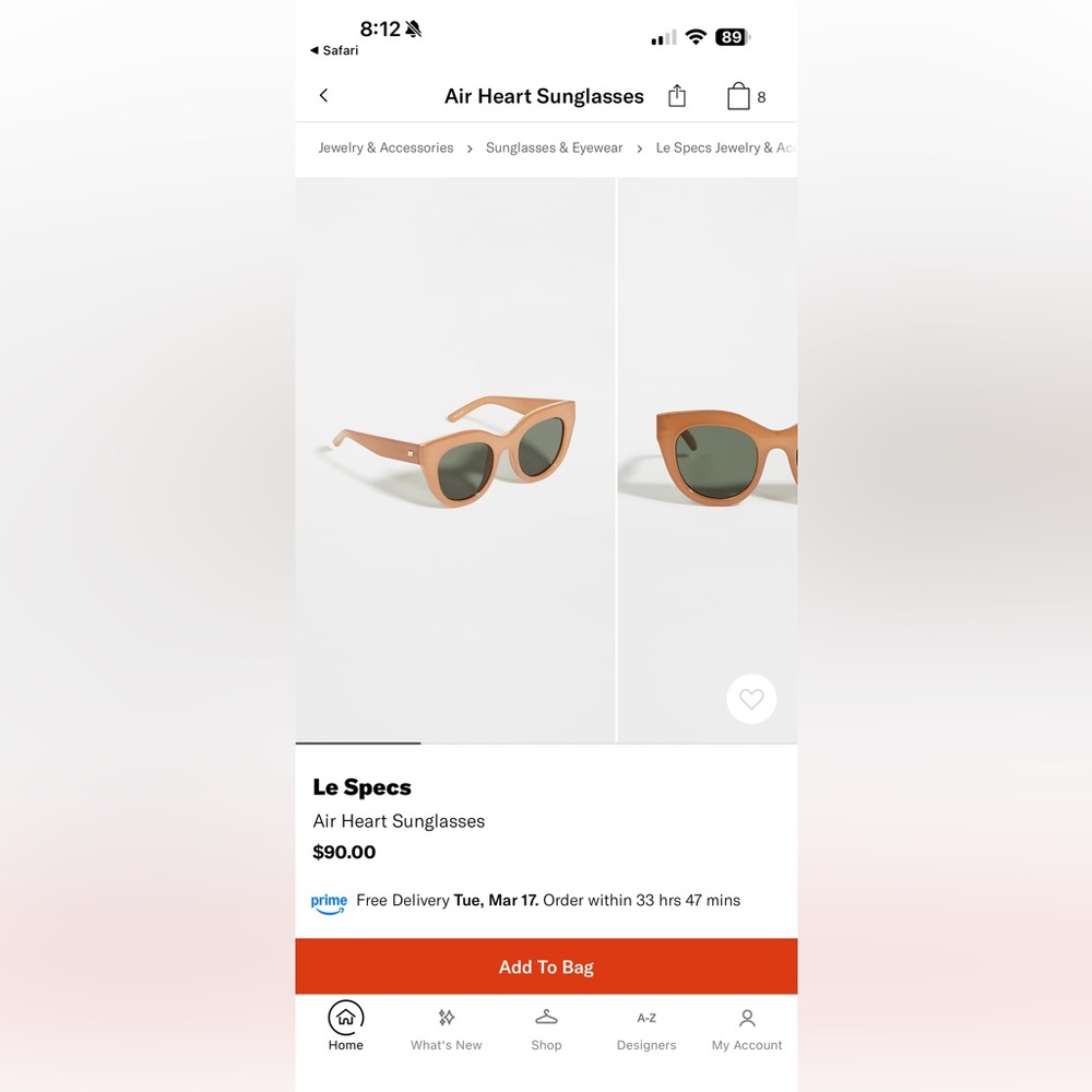Le Specs Air Heart Sunglasses in Tan